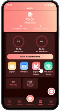 Deposit History Interface of Raxi Win Game