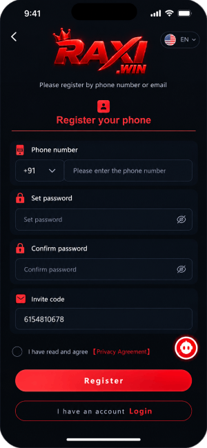 Register in Raxi Win through filling these details